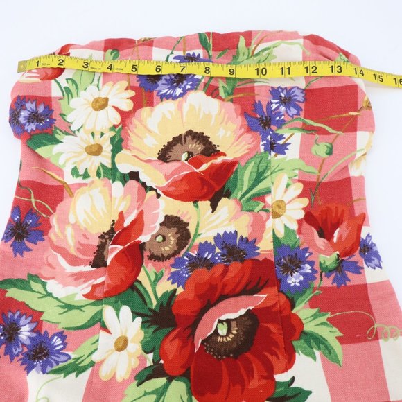 SOLD - Vintage Mica Red Gingham Floral Strapless Mini Dress Cotton/Linen/Silk - Picture 9 of 15